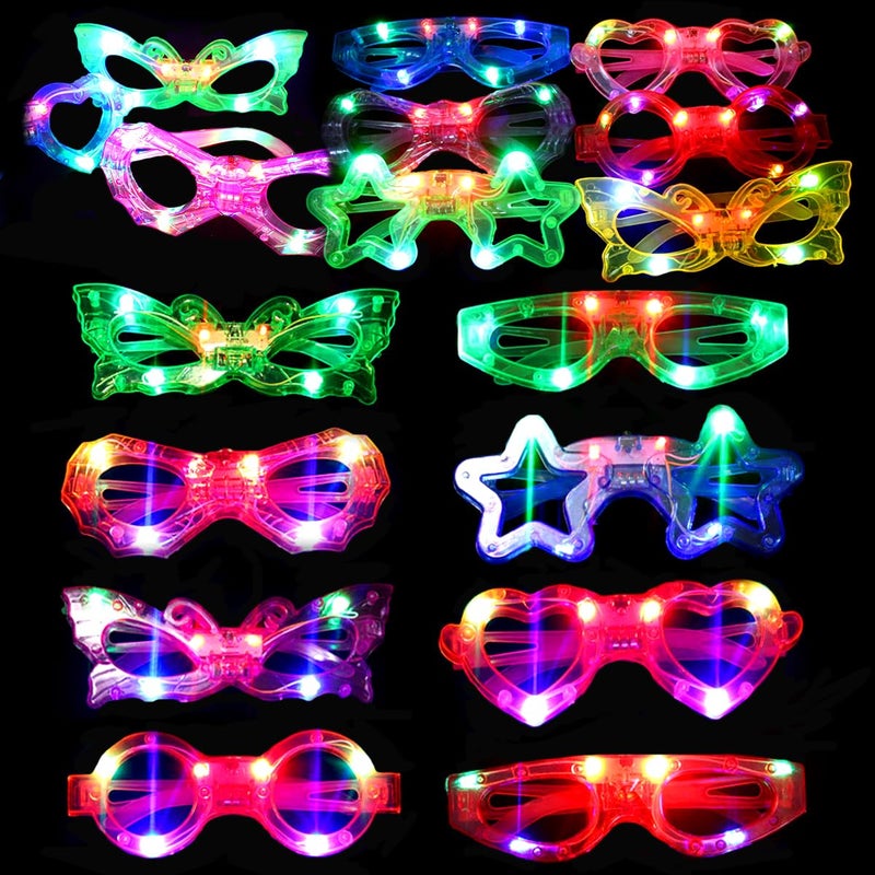 OceanWings 24 Packs LED Glasses for kids Glow in the dark Party Supplies Favor 6 LED 6 Shapes Glasses Flashing Plastic Light up Glass Toys Bulk 3 Replaceable Battery fit New Year Eve Party Supplies Holiday - Image 1